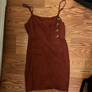 Elegant Rust Button-Detail Dress